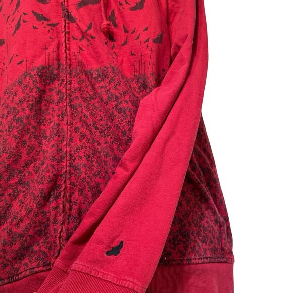 Parts Surplus Red Zip Hoodie XL Crows Crosses Graphic Goth Grunge Y2K - Picture 4 of 7